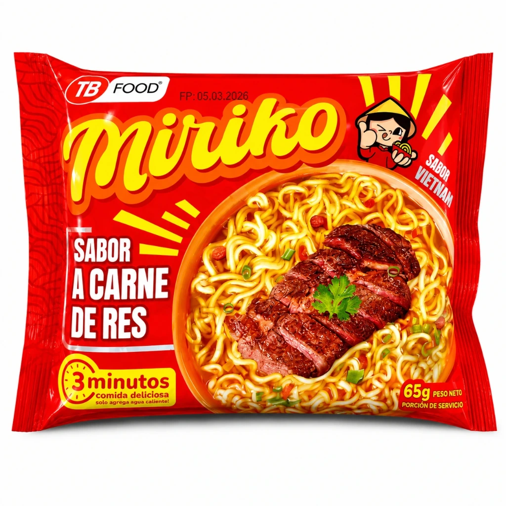 Fideos Instantáneos Miriko Sabor a Carne de Res – 65 g